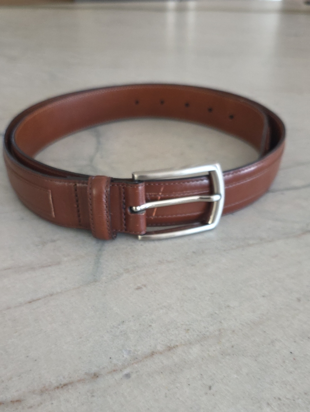 Johnston & Murphy Men's Cognac Leather Belt with Silver Buckle